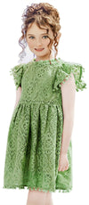 2Bunnies Girl Baby Toddler Vintage Lace Pom Pom Flutter Sleeve Easter Birthday Outfit Dress (Sage, 3T)