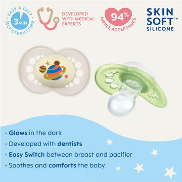 Mam Night Pacifiers (2 Count), Mam Pacifiers 6+ Months, Best Pacifier For Breastfed Babies & Original Baby Pacifier, Nipple Shap