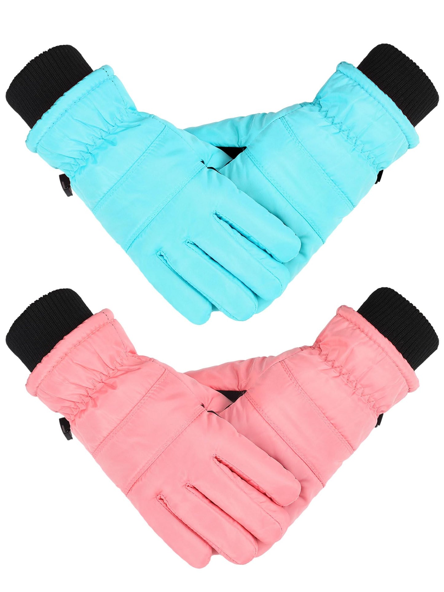 2 Pairs Kids Winter Ski Gloves Waterproof Warm Snow Mittens Full Finger Gloves for Toddlers Infants (Blue, Pink,5-10 Years)