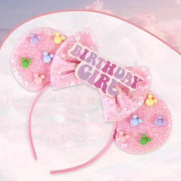 Fanyity Mouse Ears, Sequin Mouse Ears Headband For Boys Girls Women Halloween Birthday Party (Birthday Bear Pink)
