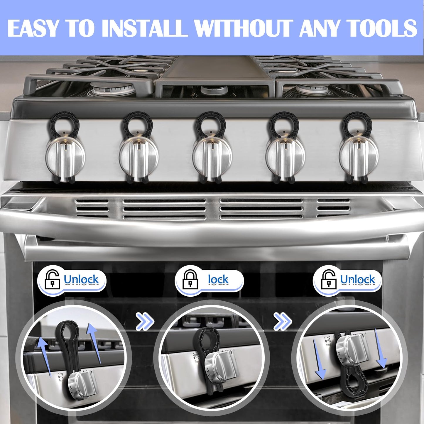 Mcotop Gas Stove Knob Locks, Stove Knob Safety Covers For Child, Prevent Kids Pets From Turning On Stoves - Black-5 Pack