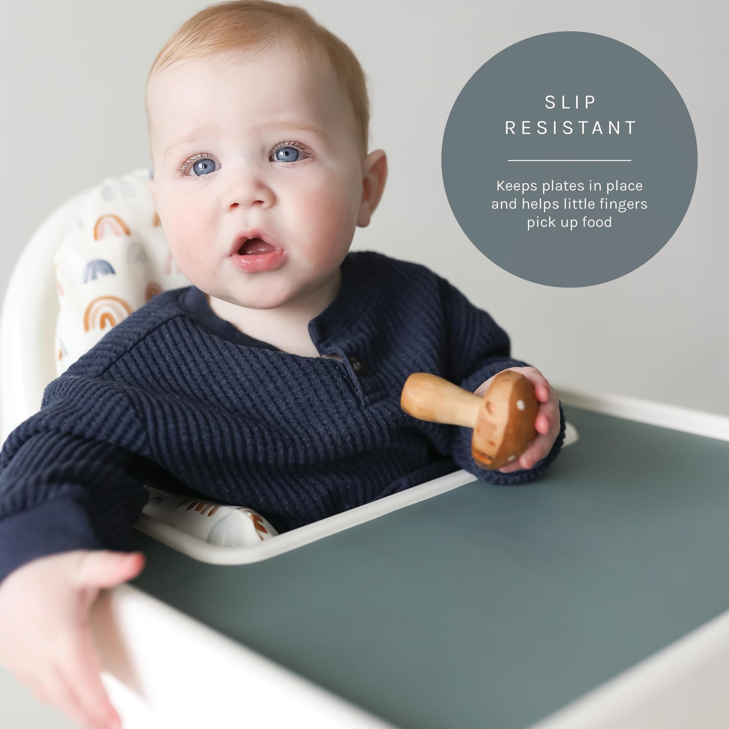 Yeah Baby Goods Placemats Compatible W/Antilop High Chair (Faded Jade) - Slip-Resistant & Food-Grade Silicone High Chair Mat - E
