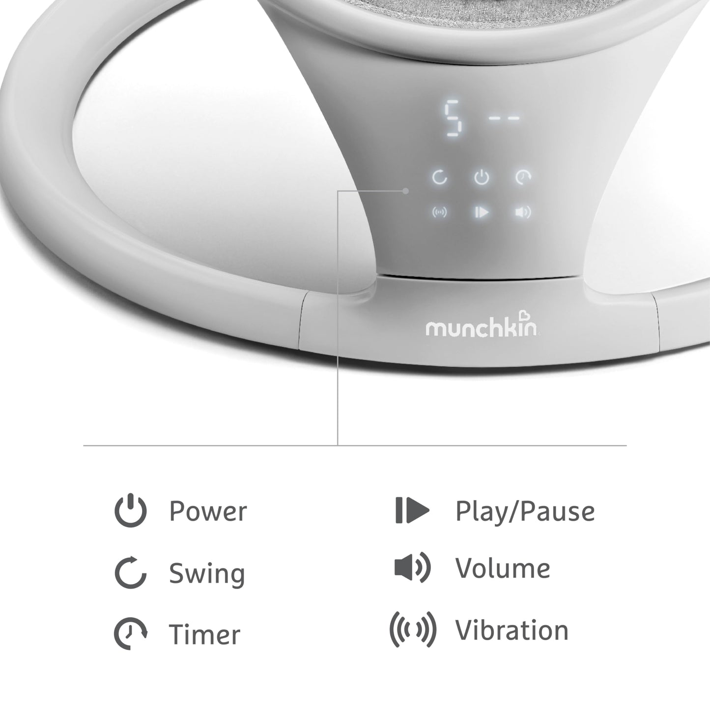 Munchkin Vibration Baby Swing, Light Grey - Bluetooth-Enabled Smart Seat With Music, Motion, And Sounds