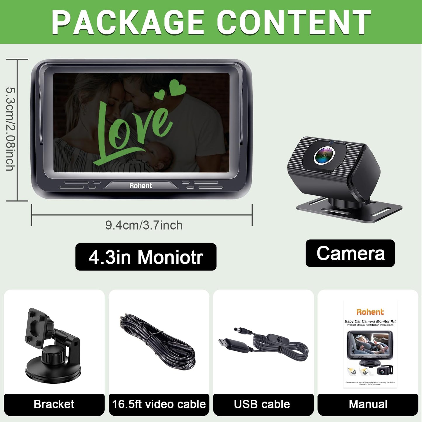 Rohent Baby Car Camera Hd 1080P For Backseat: Usb Plug And Play Easy To Install - Carseat Camera Rear Facing Infant Crystal Nigh