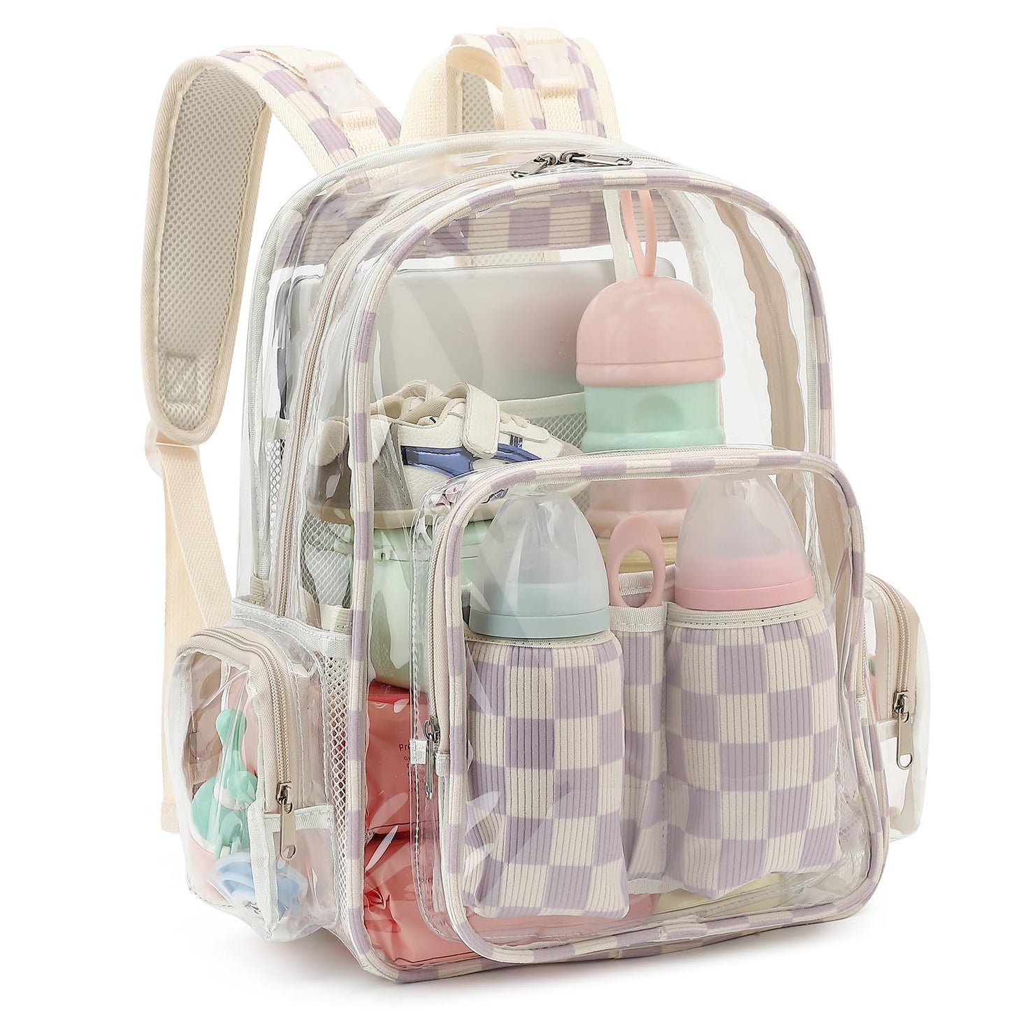 Dezcrab Clear Baby Diaper Bag Backpack for Mom, Large Capacity Travel Nappy Bag for Boys & Girls with Stroller Straps (Corduroy