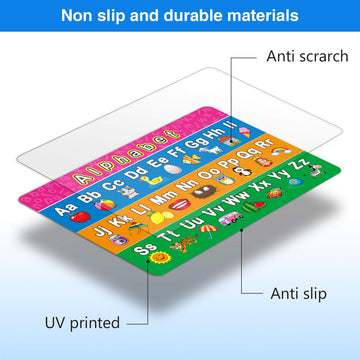 Patelai 4 Pcs Educational Preschool Placemat For Toddler And Kid, Non Slip Washable Reusable Learning Placemat For Nursery Homes