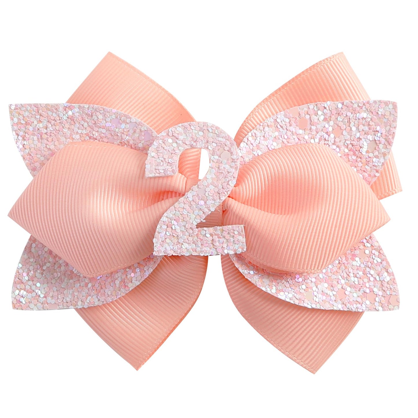 Glitter Birthday Hair Bow for Baby Girls 1 2 3 4 5 6 Years Peach Party Decoration Hair Accessories for Two 2nd Second Birthday