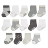 Fruit Of The Loom Baby 14-Pack Grow & Fit Flex Zones Cotton Stretch Socks - Unisex, Girls, Boys (6-12 Months, Grey Stripe)