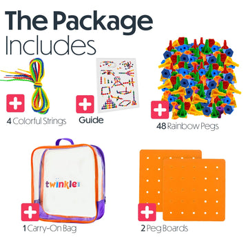 Pegs Board Game Set Jumbo Pack | 48 Pegs + 2 Boards & Storage Bag W/Handle Easy to Carry. for Motor Skills Sorting Counting Colo