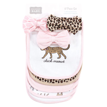 Hudson Baby Unisex Baby Cotton Bib And Headband Or Caps Set, Leopard Safari, One Size