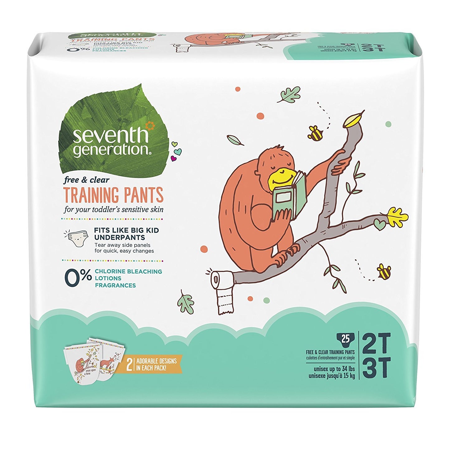 Seventh Generation Free & Clear Potty Training Pants Size, 2T/3T (M), Upto 35 lbs, 25 Count