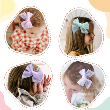 6 Pcs Tulle Hair Bows For Girls, Cn Toddler Bows With Glitter Star Alligator, Colorful Hair Barrettes Wedding Hair Accessories F