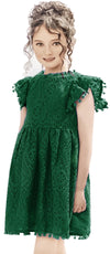2Bunnies Girl Baby Toddler Vintage Lace Pom Pom Flutter Sleeve Easter Birthday Outfit Dress (Green, 12M)