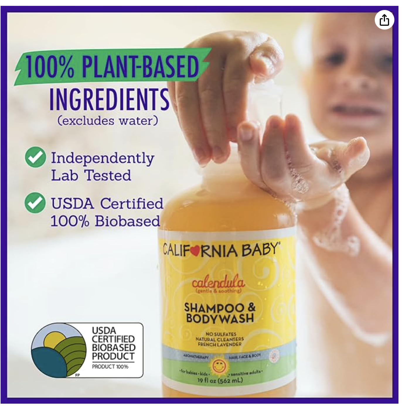 California Baby Calendula Shampoo & Bodywash + Hair Conditioner | 100% Plant-Based Ingredients | Allergy-Friendly | 19Oz Lavende