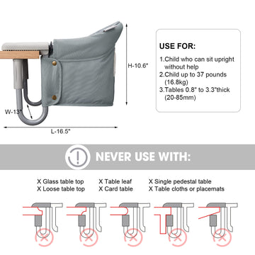 Hook On Chair, Veeyoo Clip On High Chair Folding Fast Table Chair With Storage Bag, Portable Baby Feeding Seat Attach To Table F