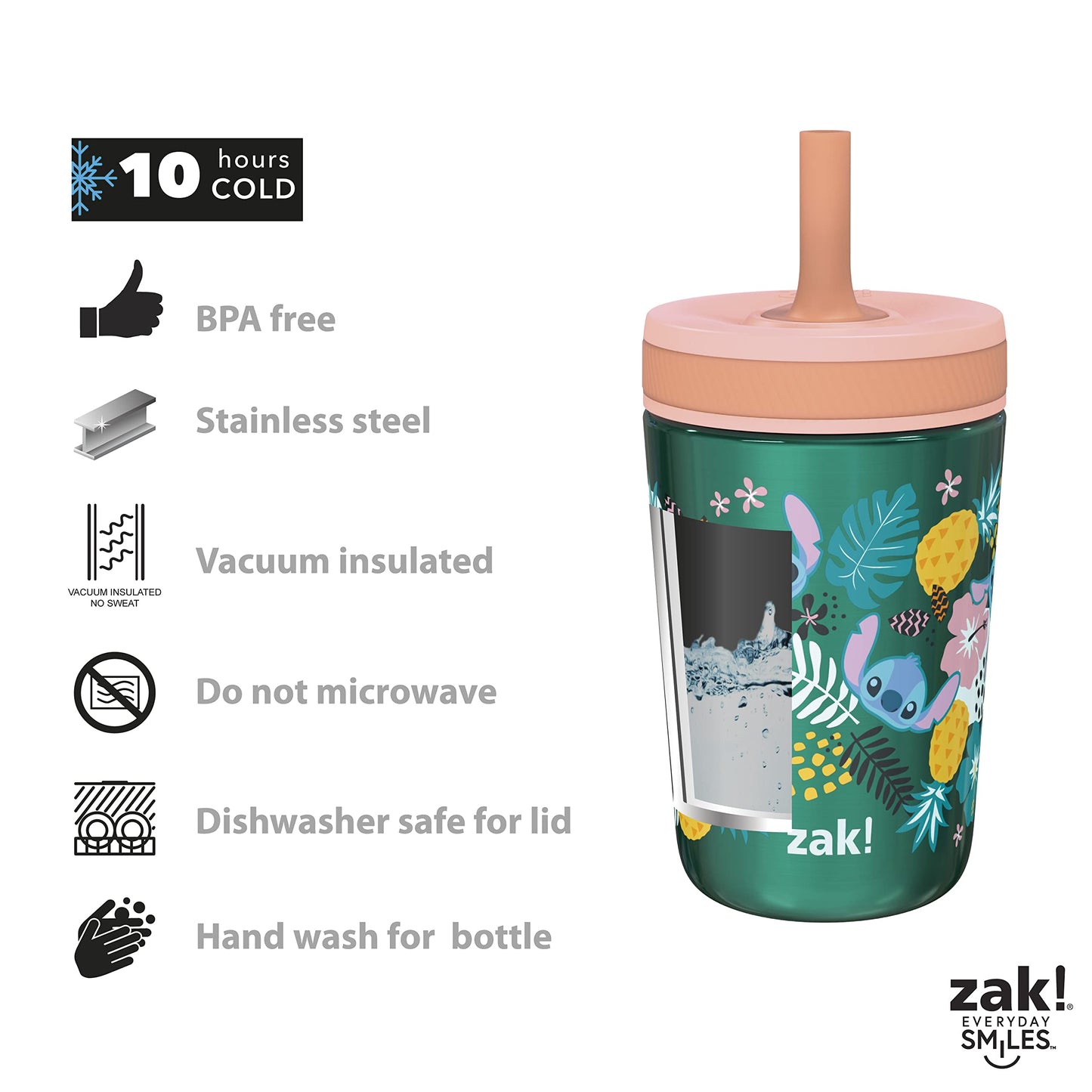 Zak Designs Disney Lilo And Stitch Kelso Tumbler Set, Leak-Proof Screw-On Lid With Straw, Bundle For Kids Includes Plastic And S