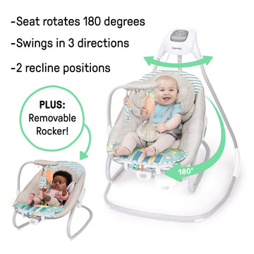 Ingenuity SimpleComfort Piano Playtime 4-in-1 Baby Swing & Rocker, 180 Degrees & 3 Directions, 0-24M