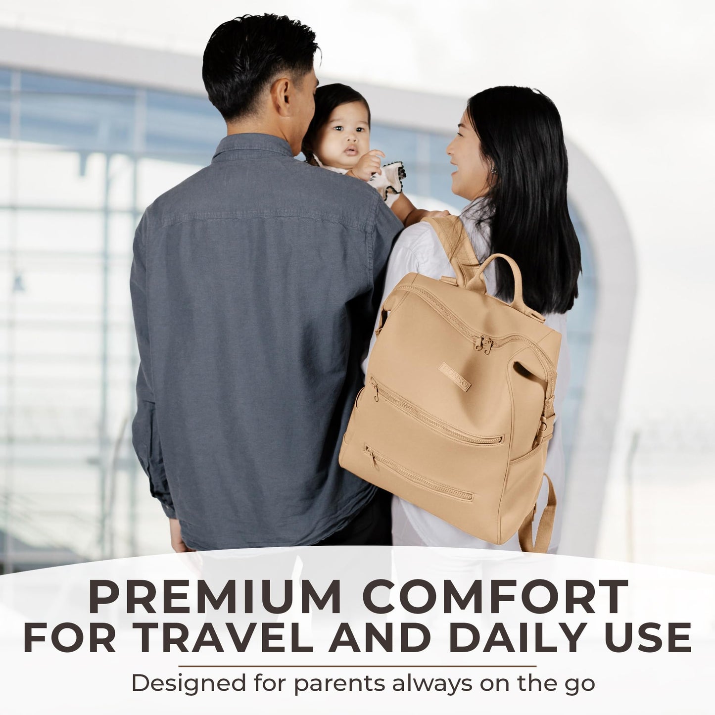 Bunso Neoprene Diaper Bag, Minimalist Backpack Diaper Bag With Pouch, Changing Pad, And Stroller Straps, Water Resistant And Lig