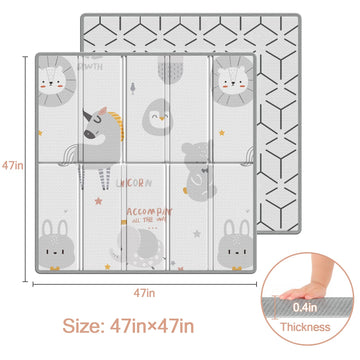 Zeebaba Baby Play Mat, 47'X47' Foldable & Reversable Play Mat, 0.4' Thick Waterproof Foam Play Mat, Unicorn Baby Mat, Foam Pl