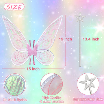 Quescu Fairy Wings For Adults,Butterfly Wings For Girls,Angel Wings,Fairy Costume For Women Halloween Dress Up Party Favor (Pink