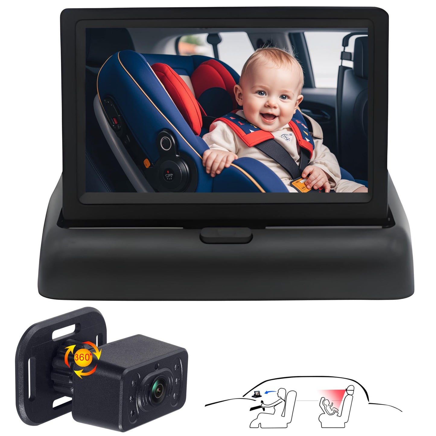 Baby Car Camera for Backseat:Car seat Camera Rear Facing Infant -HD 720P Car Baby Camera,Car Camera for Baby,Vision 360 Rotating