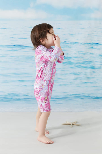 Umelok Toddler Girls Swimsuit One Piece Full Zip With Long Sleeve Upf 50+ Sun Protection Swimwear Rash Guard Shirts Pink Flower,
