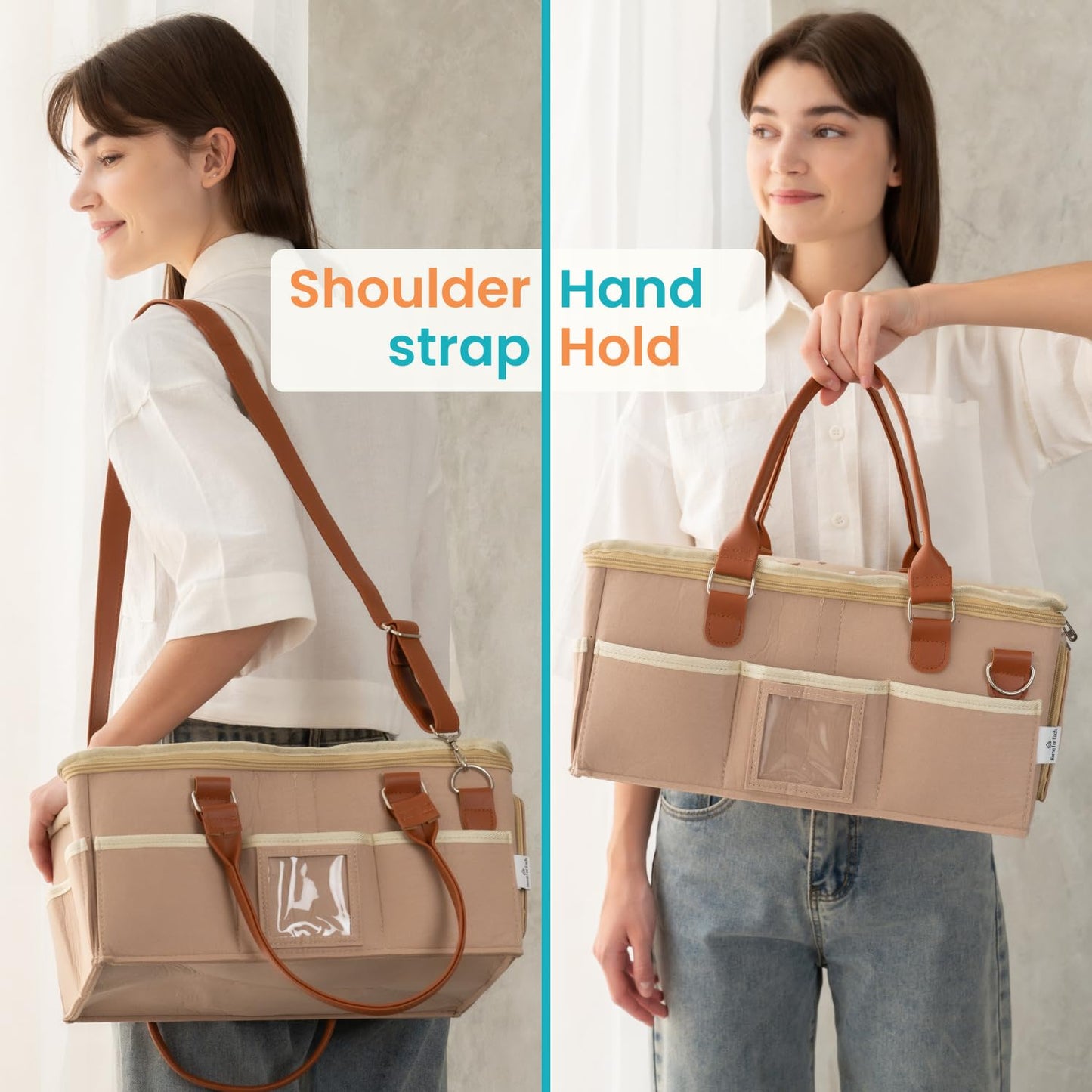 Home For Each Baby Diaper Caddy Organizer With Lid, Multiple Compartments Baby Caddy, Waterproof Diaper Tote Bag For Infants, Tr