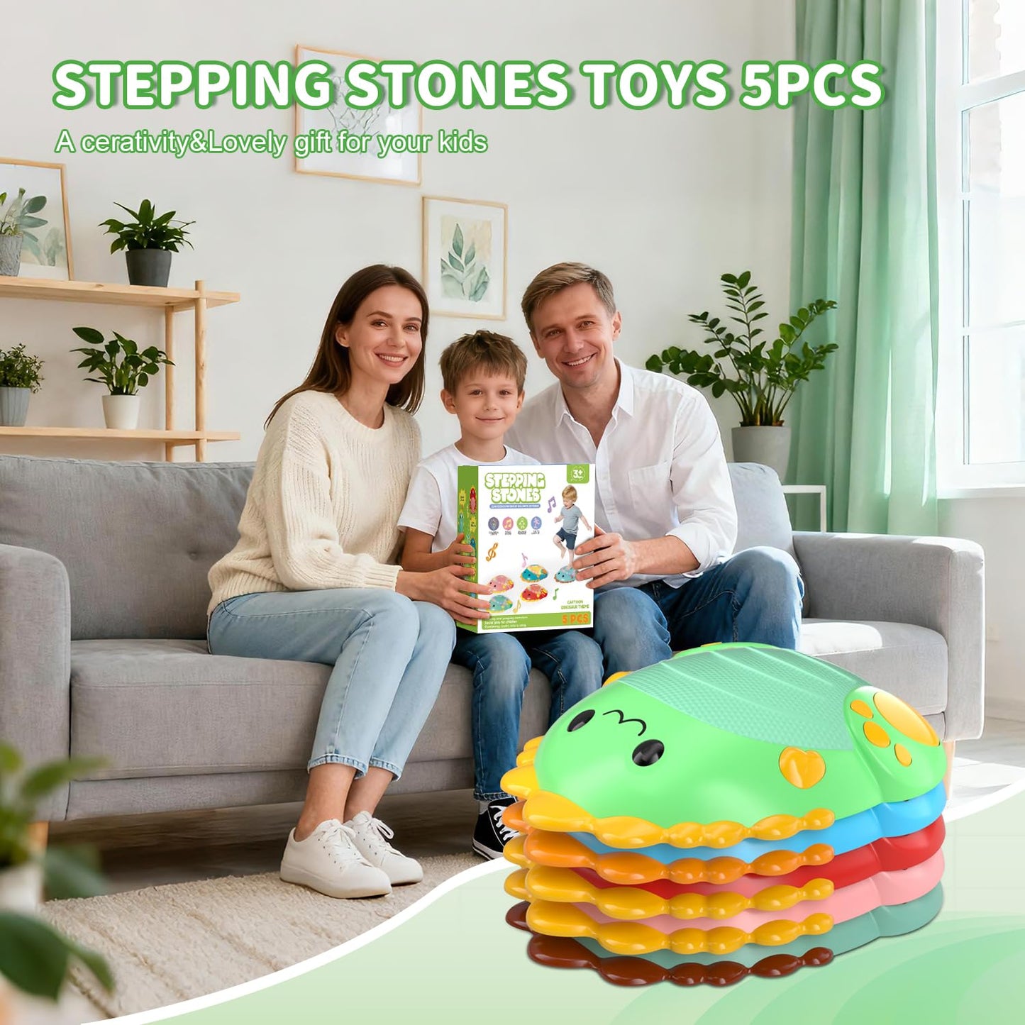 Toys Stepping Stones for Kids Toddler: 5Pcs Upgraded Light up & Music Non-Slip Sensory Balance Toys with 5 Rechargeable Batterie