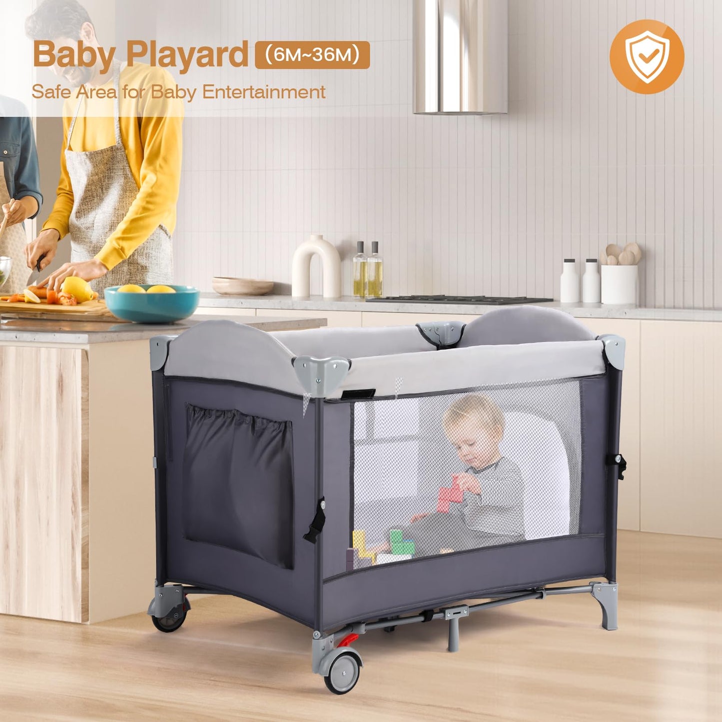 Joymor 4 In 1 Pack And Play, Baby Bedside Bassinet, Sturdy Play Yard With Padded Mat And Toy Bar With Soft Toys