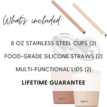 Cupkin Toddler Straw Cup, The Original 8 Oz Stackable Stainless Steel Toddler Cups, Set Of 2 Powder Coated Insulated Kids Straw