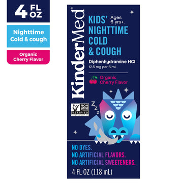 Kindermed Kids' Nighttime Cold & Cough Medicine, For Ages 6 Years+, No Dyes, No Artificial Flavors, No Artificial Sweeteners, Ve