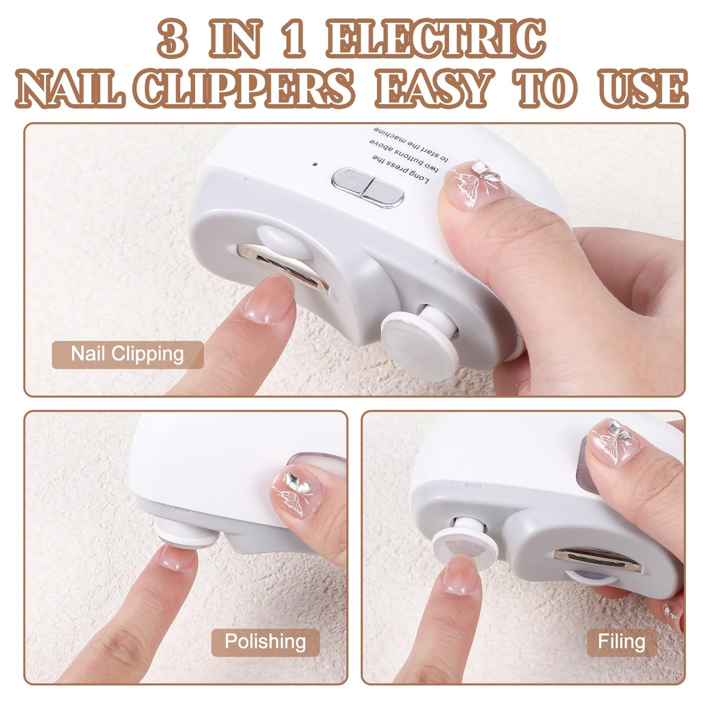 3 In 1 Electric Nail Clippers For Adults, Automatic Nail Grinder For Women Electric Nail Trimmer With Nail File Nail Buffer, Ele