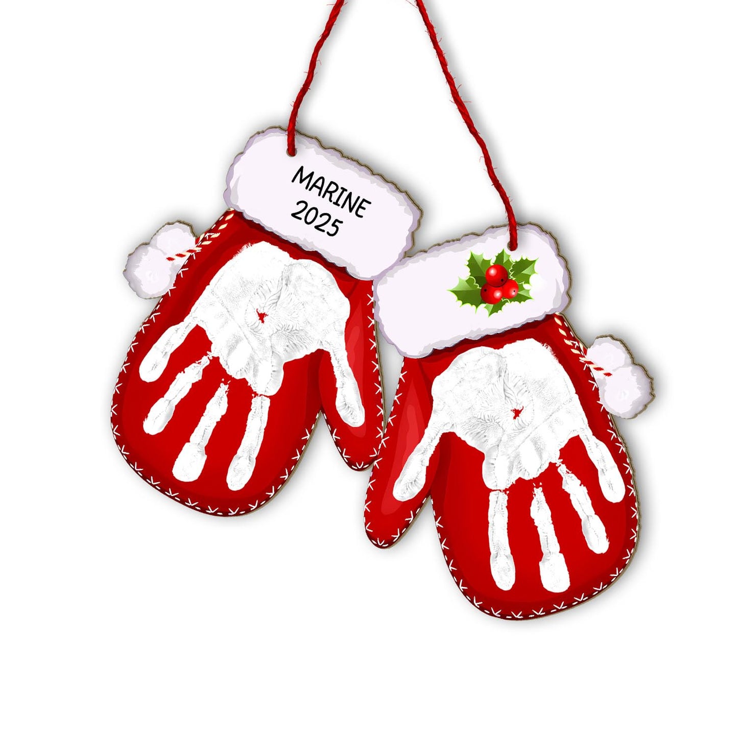 Handprint Christmas Red Gloves Wood Sign, Babys First Christmas DIY Handprints Hanging Sign Christmas 2025, Christmas Art Craft