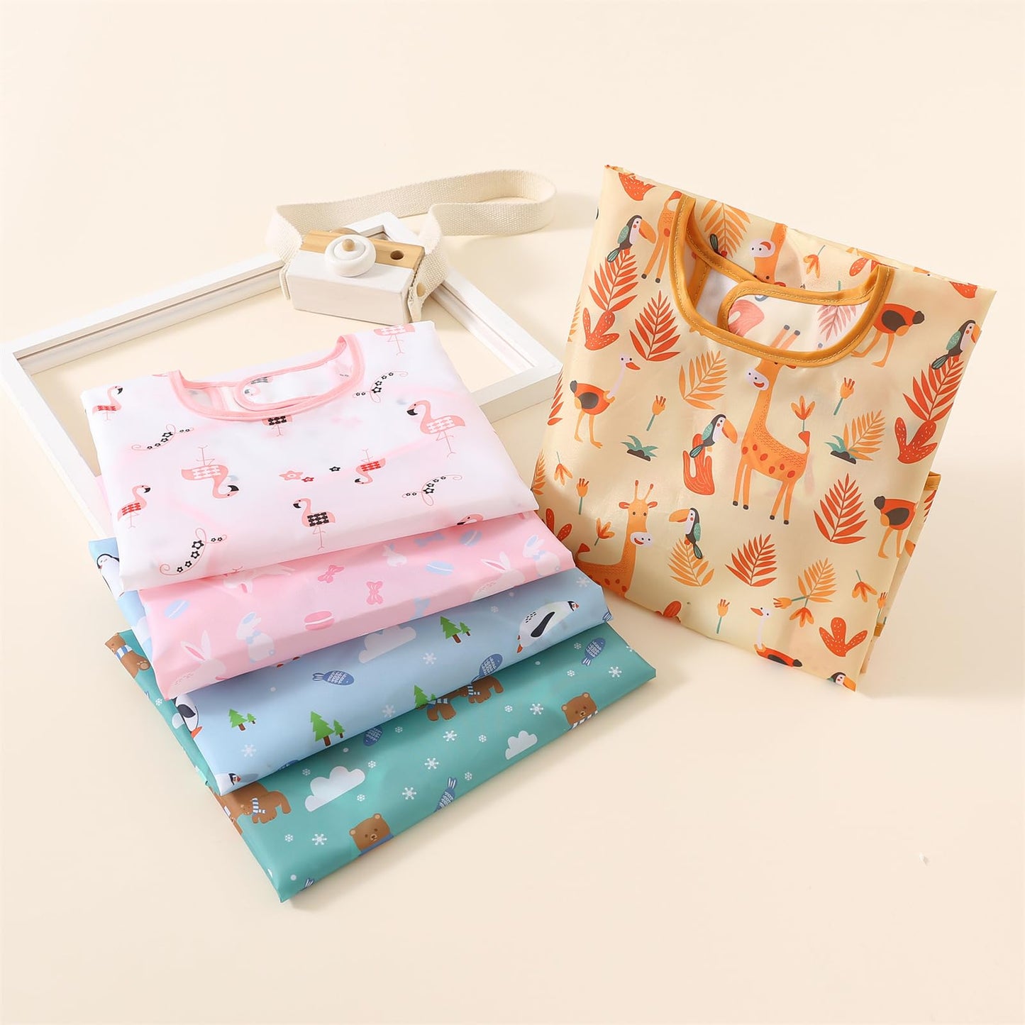 Hafftnun 5-Pack Baby Long Sleeve Waterproof Bib Full Coverage Apron Bib Smock Toddler Bibs With Pocket 3-30 Months