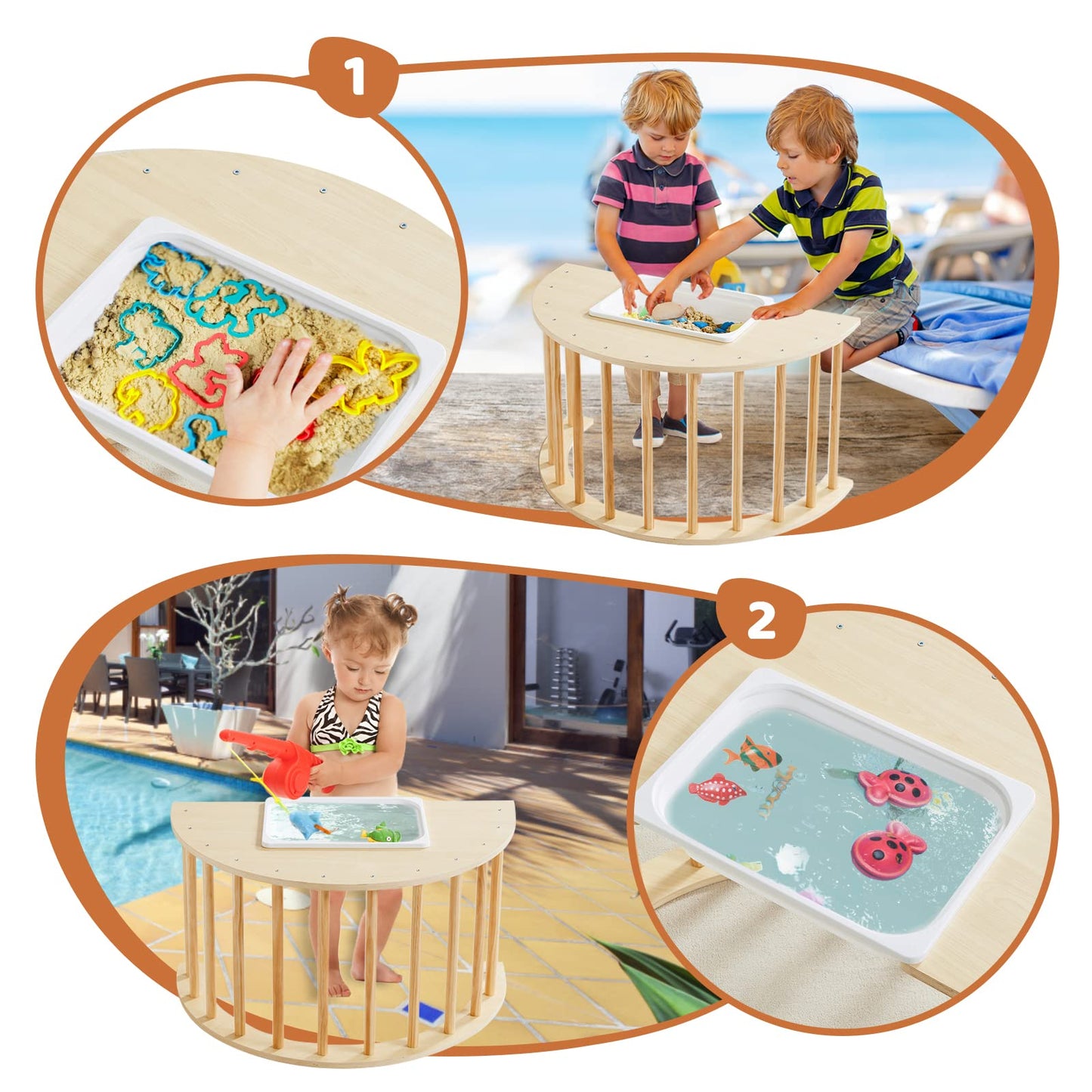 Beright 3 In1 Climbing Arch Sensory Table For Kids, Montessori Climbing Gym, Rocker Board Wooden Toy With Collapsible Storage Bi