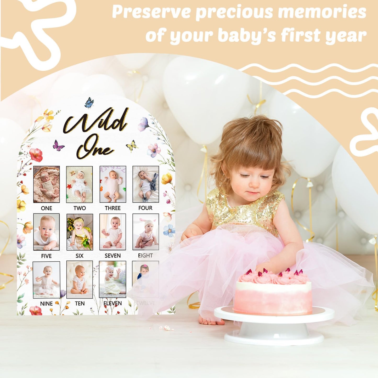 My First Year Photo Board Wild One Photo Board Spring Wildflower One Year Old Birthday Decoration First Year Picture Frame 12 Mo