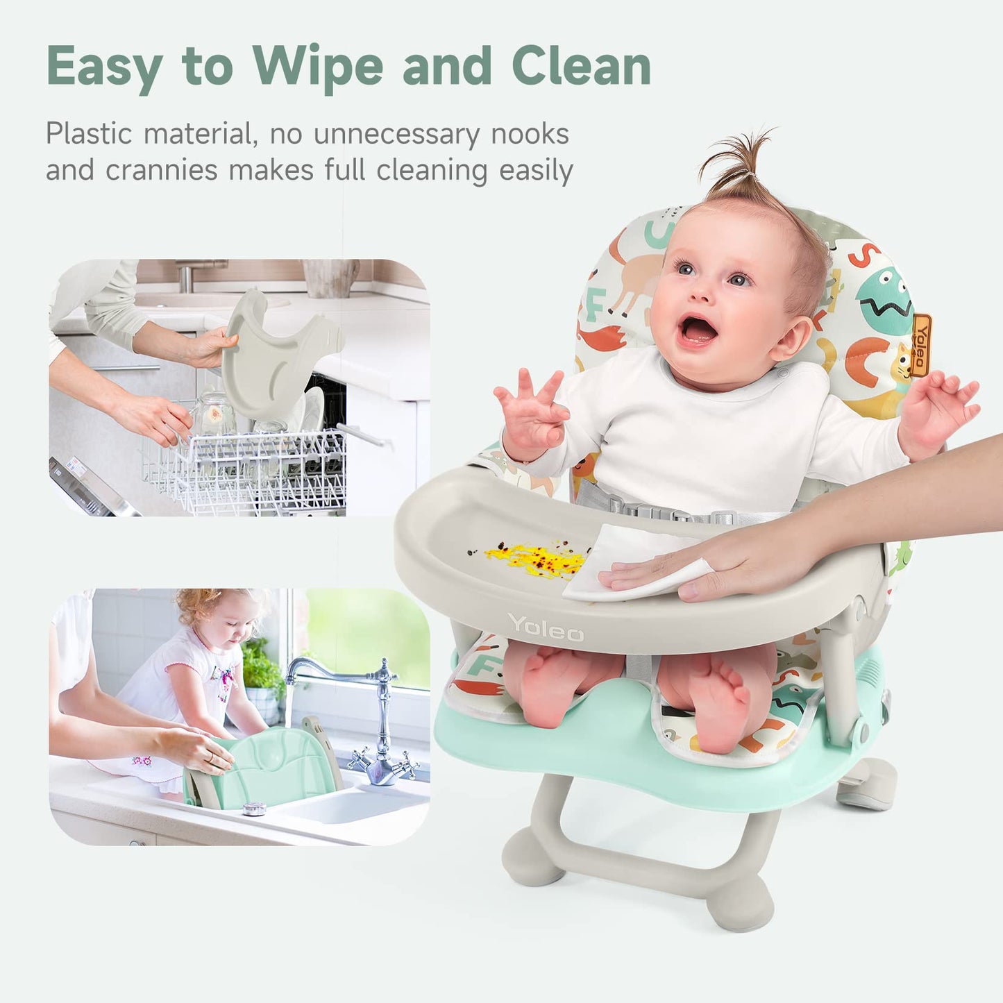 Yoleo Baby High Chair Booster Seat For Dining Table Height Adjustable Toddlers Chair Portable Foldable Highchair With Cushion &