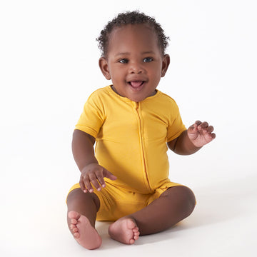 Gerber Unisex Baby Buttery-Soft Short Sleeve With Viscose Made Eucalyptus Romper, Honey, 18 Months Us