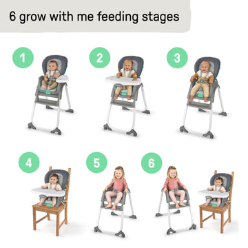 Ingenuity Full Course 6-In-1 High Chair - Baby To 5 Years Old, 6 Convertible Modes, 2 Dishwasher Safe Trays - Astro, 13108