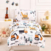 Perfemet 4 Piece Toddler Bedding Set For Boys Car Printed Toddler Comforter Set With Sheets Reversible Cartoon Tractors Kids Bed