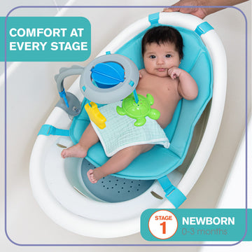 Summer Infant Gentle Support Multi-Stage Tub with Toys - for Ages 0-24 Months - Includes Soft Support, Toy bar and Bath Toys, A