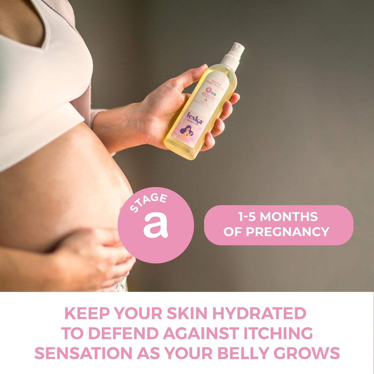 Leska Maternity Stretch Mark Moisturizing Oil | Stage A: Soothe Happy Belly Oil (Pregnancy Months 1-5) | Part Of A Complete 3 St