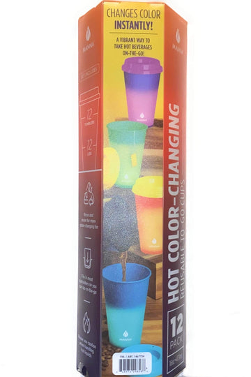 Manna 16Oz Color Changing Reusable Cup Set For Hot Liquids - 12-Piece - Red, Green, Blue, Sky Blue