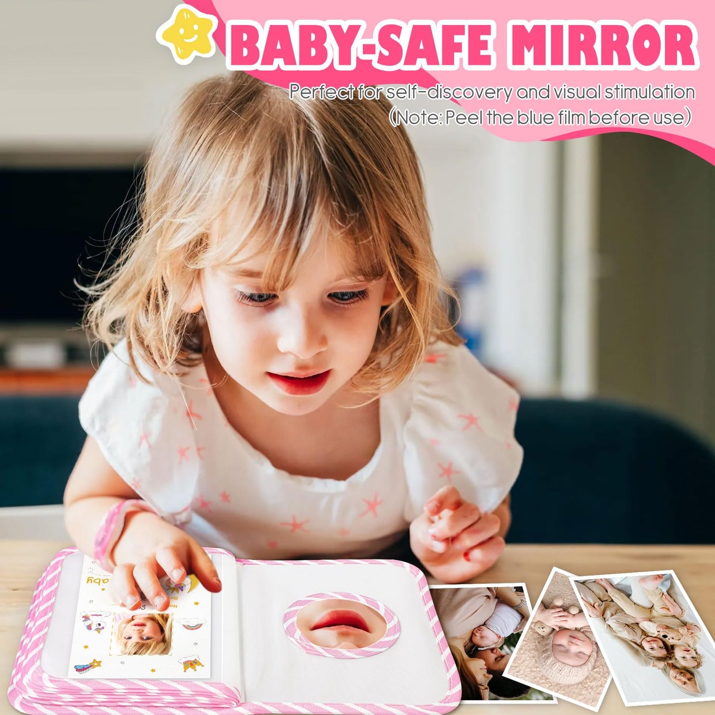 Lanpn Baby Photo Album Holds 17 4X6 Pictures, My First Soft Cloth Family Photo Book With Name Card & Name Tag Sticker, Fabric Ki