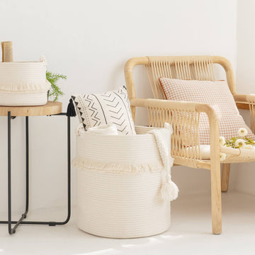 CherryNow Extra Large Woven Storage Baskets - 17 x 16 Cotton Rope Decorative Hamper for Magazine, Toys, Blankets, and Laundr