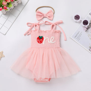 Strawberry First Birthday Outfit Girl, Baby Girl'S 1St Birthday Outfit I'M One Year Old Party Cake Smash Photo Shooting Sleevele