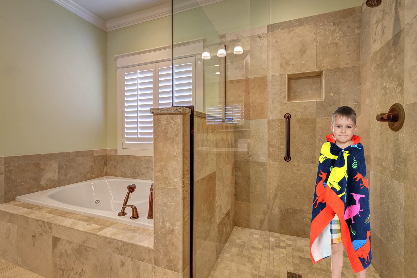 Dashn Products Hooded Bath Beach Towel For Kids - Dinosaur - Large 50'X30' Inch Cotton Soft Absorbent With Hood For Toddler, B