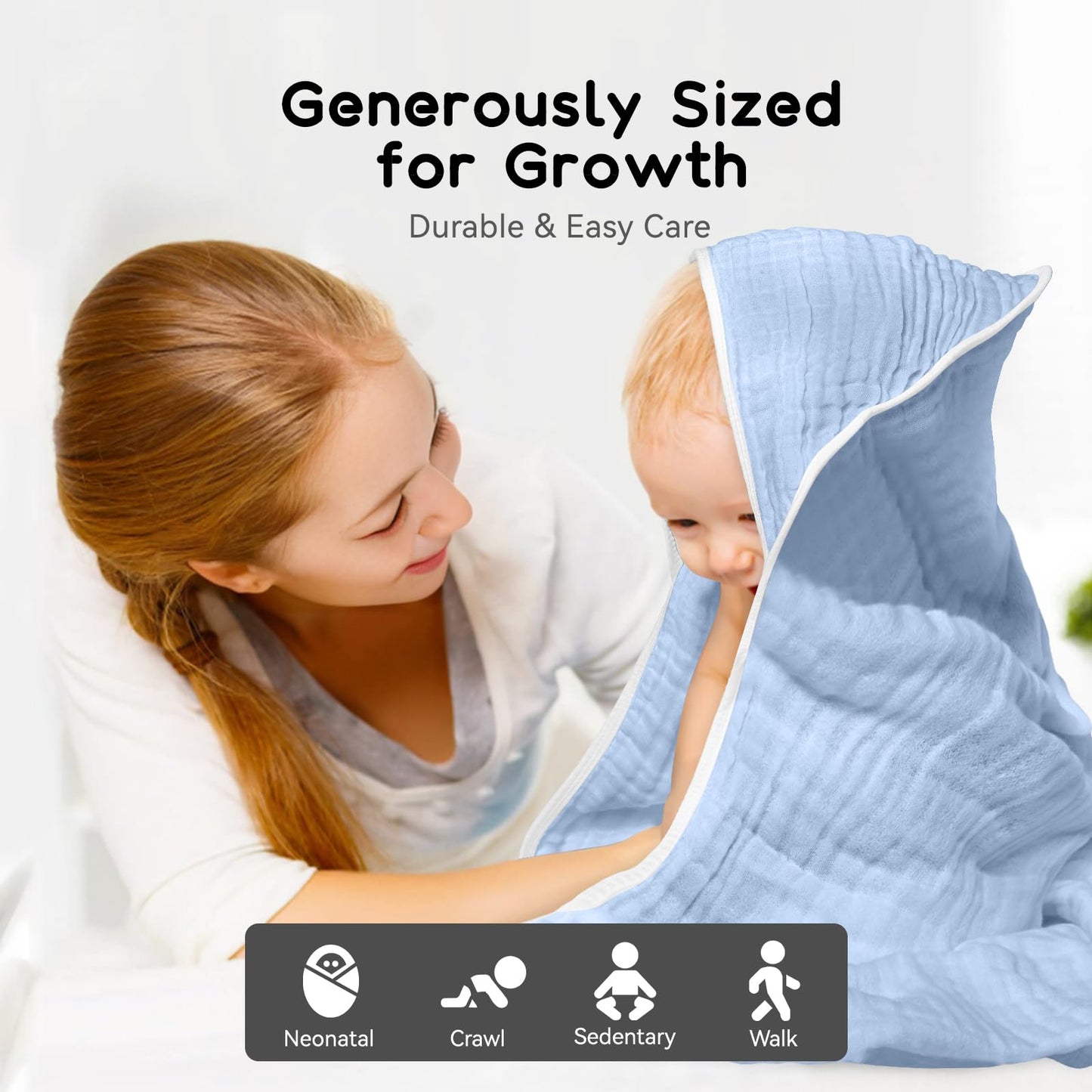 Arnzion Baby Hooded Towels For Babies And Toddlers, Muslin Baby Bath Towel Soft And Absorbency For Boys (Blue 1 Pack)