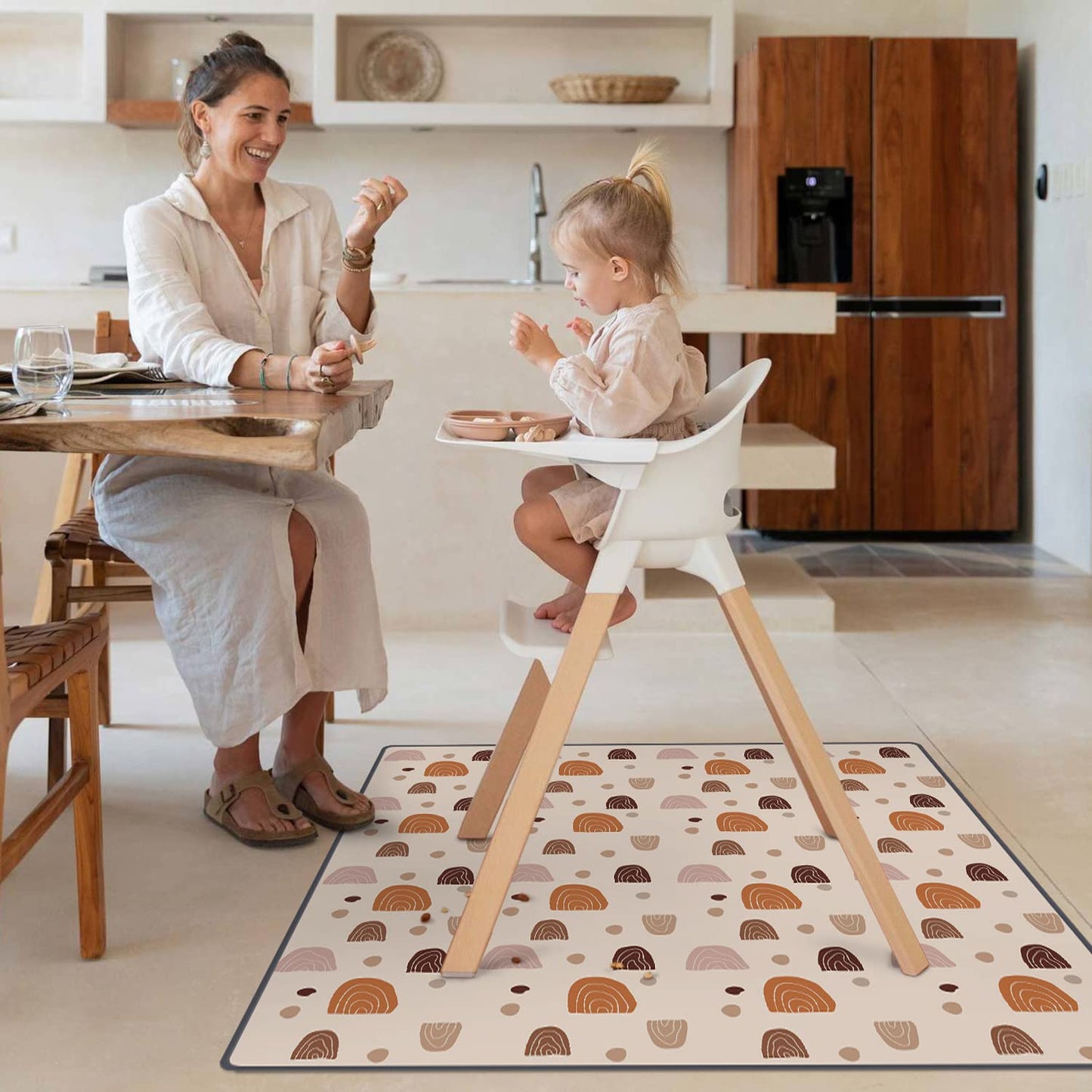 Baby Splat Mat For Under High Chair, 51 X 51 Inch Boho Splash Mat, Waterproof And Washable Spill Mat, Anti-Slip Floor Protector