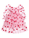 Ibtom Castle Valentines Day Outfit For Baby Girls Mesh Long Sleeve Red Hearts Tulle Tutu Dress Infant First Birthday Flower Girl